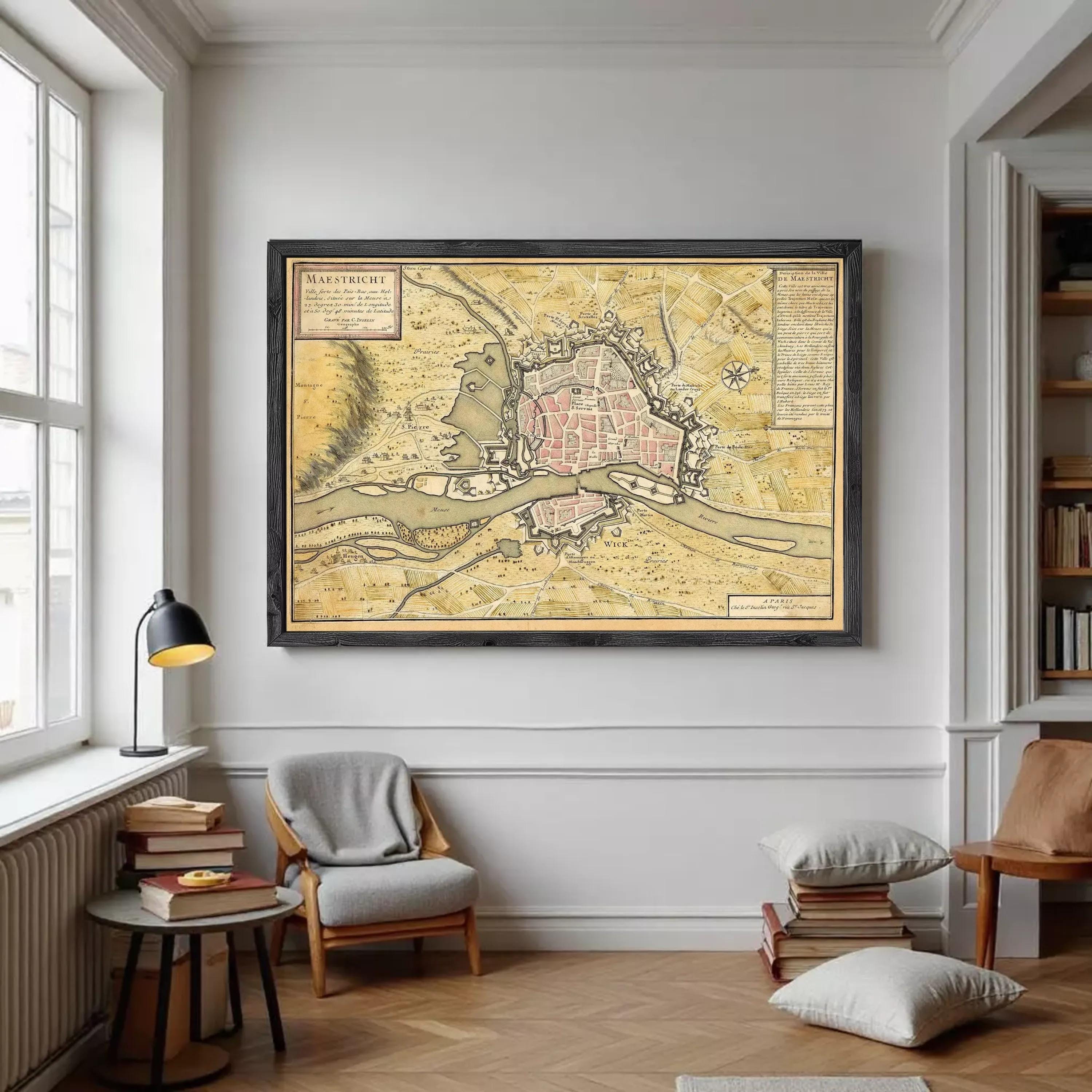 The image is a framed map of the city of Würzburg, Germany, depicting the city's layout and surrounding areas.