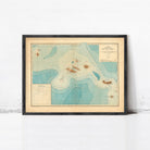 The image is a framed vintage map of the Caribbean Sea, depicting various islands and coastlines.