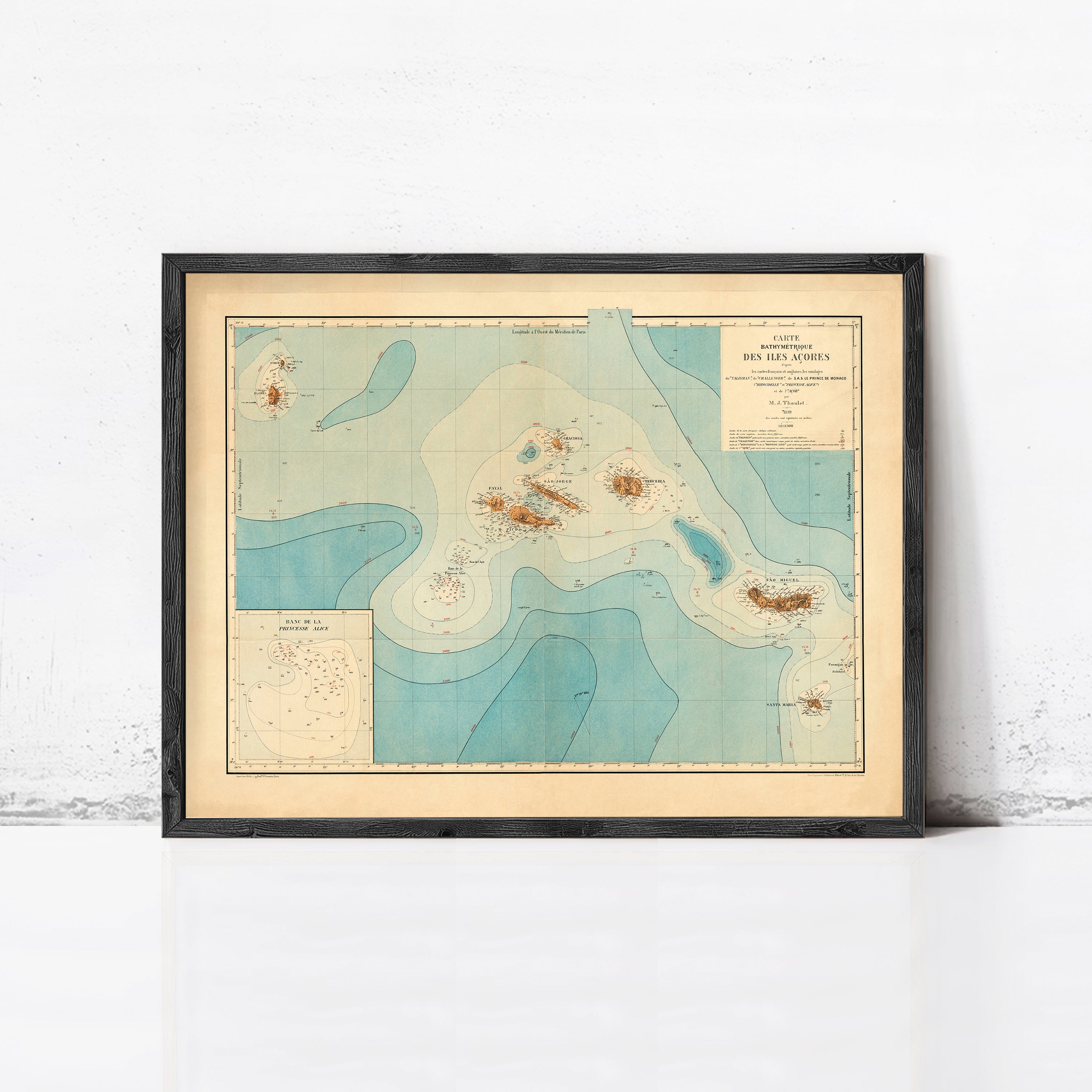 The image is a framed vintage map of the Caribbean Sea, depicting various islands and coastlines.