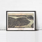 The image is a framed vintage map of Boston, depicting the city's layout and surrounding areas.