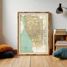 The image is a framed vintage map of Buffalo, New York, depicting the city's layout and surrounding areas.