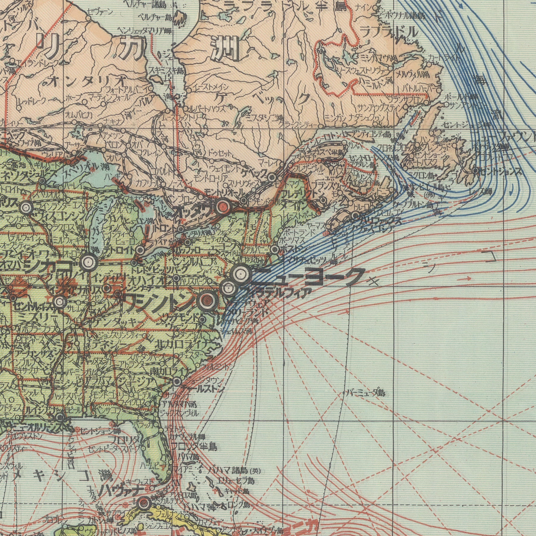 The image is a detailed map of the United States and its surrounding areas, including the East Coast.