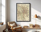 The image is a framed vintage map of Leipzig, Germany, depicting the city's layout and surrounding areas.