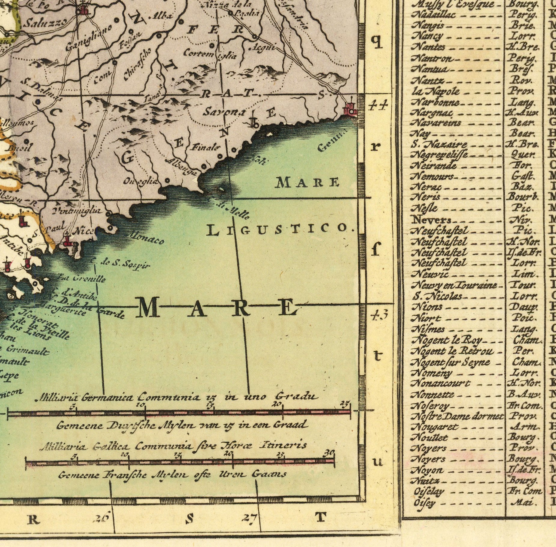 The image is a vintage map of the region of Italy, showing the coastline, major cities, and geographical features.