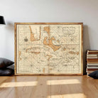 The image is a framed antique map of the Caribbean region, depicting the Bahamas Islands and surrounding areas.