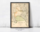 The image is a framed vintage map of Melbourne, Australia, depicting the city's general plan.
