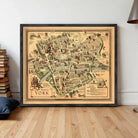 The image is a framed vintage map of historic York, England, depicting various landmarks and locations within the city.
