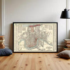 The image is a framed vintage map of New Orleans, Louisiana, depicting the city's layout and surrounding areas.