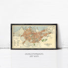 The image is a framed vintage map of Casablanca, Morocco, with a black border and a white background.