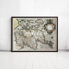 The image is a framed vintage map of the Isle of Skye, showing the island's geographical features and surrounding areas.