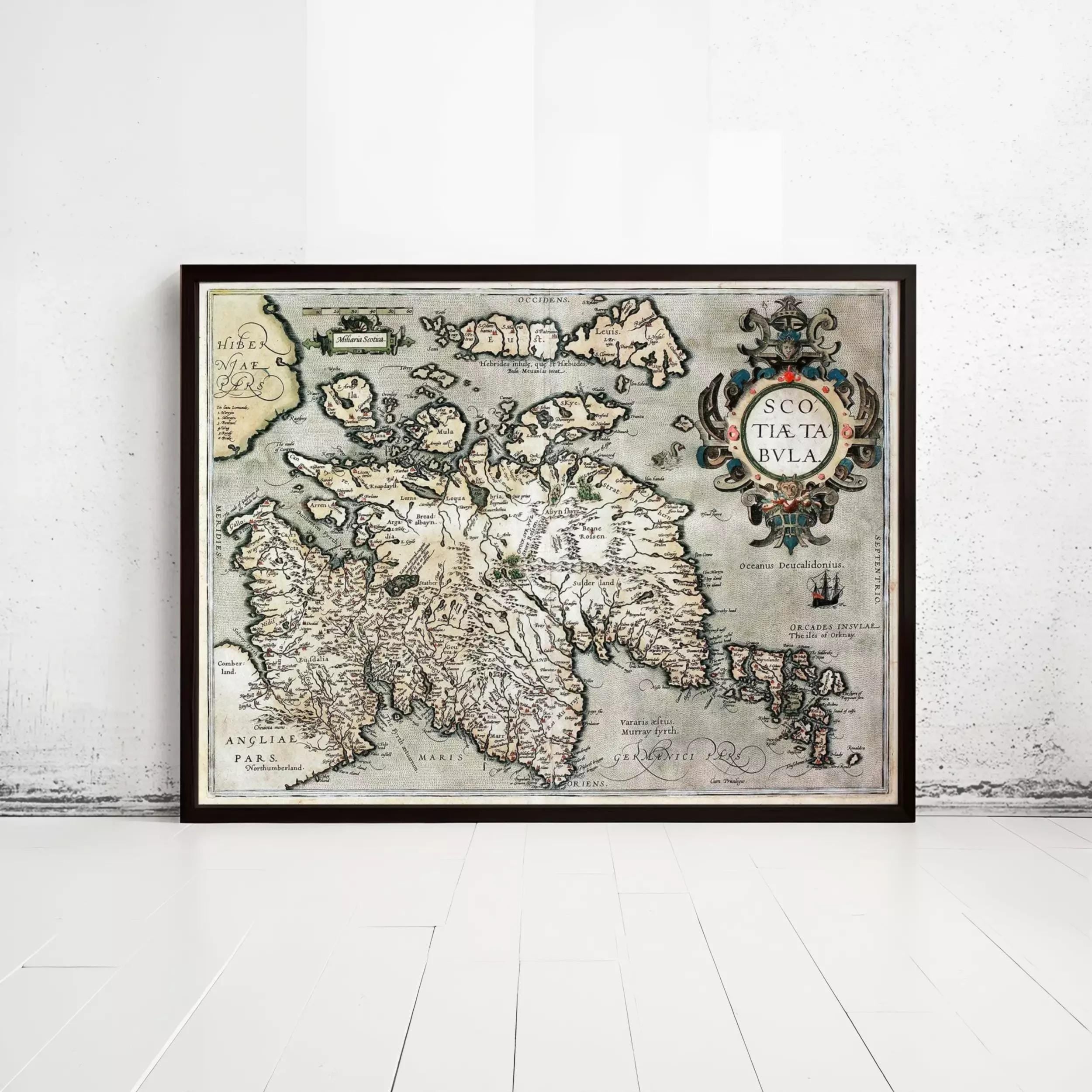 The image is a framed vintage map of the Isle of Skye, showing the island's geographical features and surrounding areas.