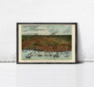 The image is a framed painting depicting a cityscape with boats in the water, set against a cloudy sky.