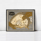 The image is a framed map of Hamburg, Germany, depicting the city's streets, landmarks, and surrounding areas.