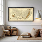 The image is a framed vintage map of Cambridge, Massachusetts, depicting a detailed layout of the city and surrounding areas.