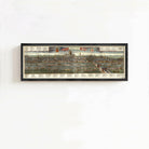 The image is a framed painting or map of London, depicting the cityscape with various landmarks and buildings.