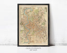 The image is a framed vintage map of Rome, Italy, depicting the city's streets, landmarks, and surrounding areas.