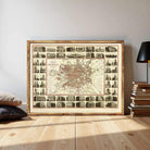 The image is a framed vintage map of Manchester, London, England, depicting various buildings and landmarks.