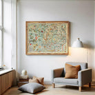The image is a framed vintage map of Europe, featuring intricate illustrations and detailed geographical information.
