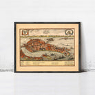 The image is a framed vintage map of Venice, Italy, depicting the city's layout and surrounding waterways.