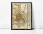The image is a framed vintage map of Phoenix, Arizona, showing the city's layout and surrounding areas.