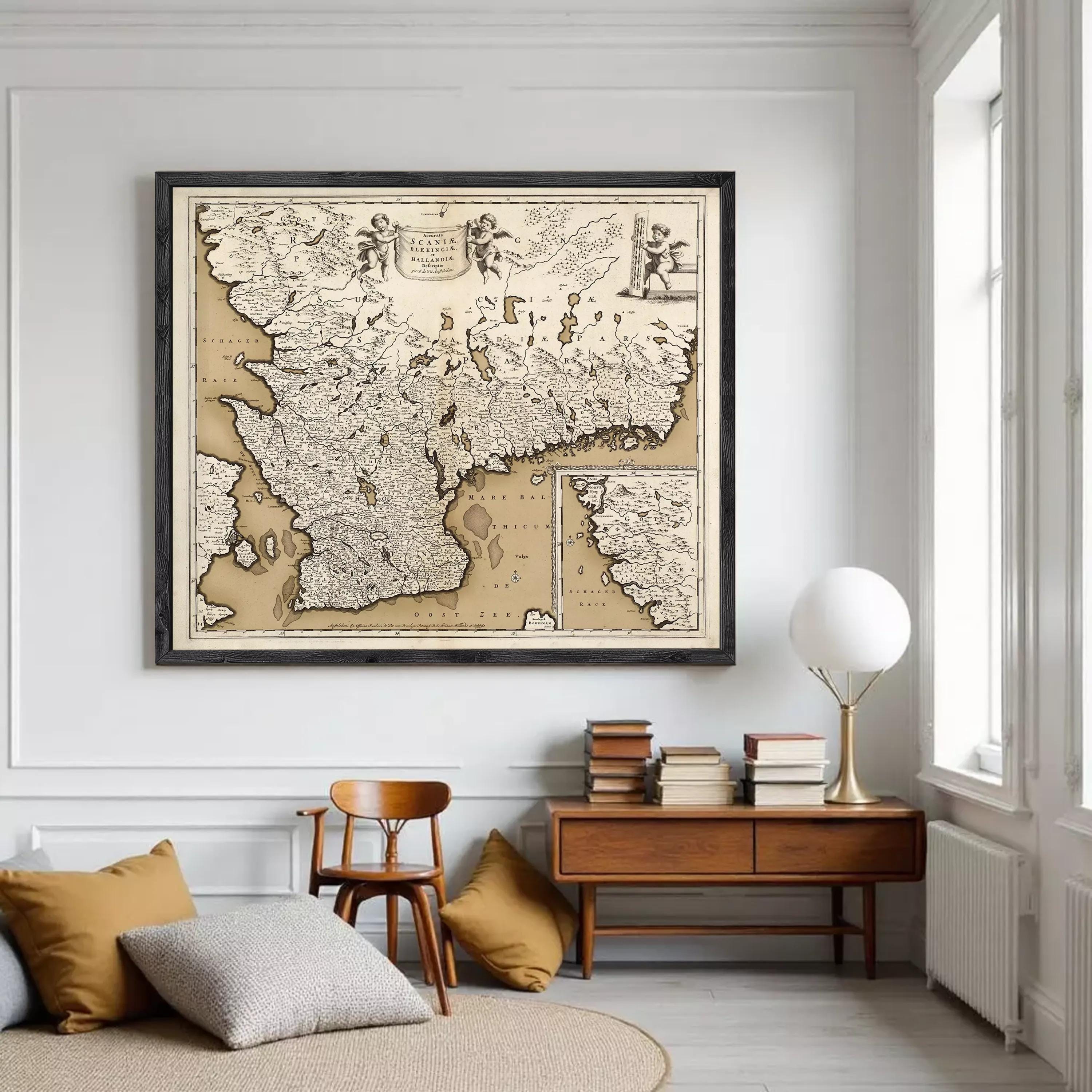 The image is a framed antique map of Europe, depicting the continent and surrounding seas.