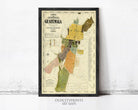 The image is a framed vintage map of Guatemala, depicting the country's geographical layout and boundaries.