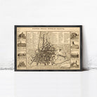 The image is a framed vintage map of Padua, Italy, depicting various landmarks and buildings in a detailed and intricate manner.