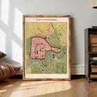 The image is a framed map of the city of Rothenburg, Germany, depicting the layout of the city and surrounding areas.