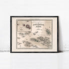 The image is a framed vintage map of the Pacific region, specifically the island of French Guiana.