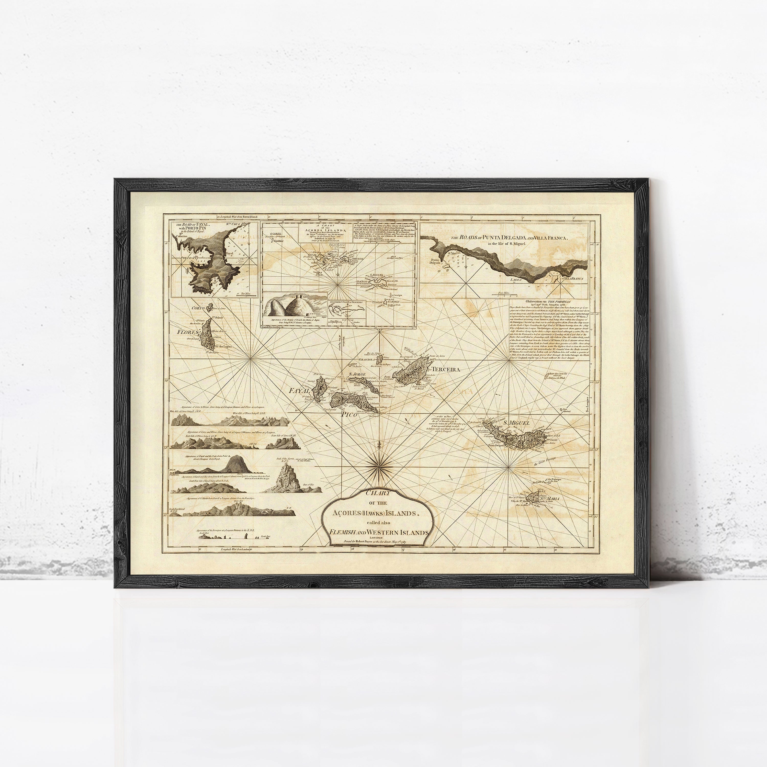 The image is a framed historical map of the Caribbean region, depicting various islands and coastlines.