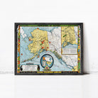The image is a framed vintage map of Alaska, depicting the territory of Alaska and the Alaska Strait.
