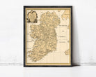The image is a framed map of Ireland, showing the country's geographical layout and major cities.