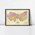 The image is a framed vintage map of Cambridge, England, depicting the city's layout and surrounding areas.