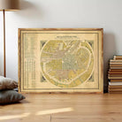 The image is a framed vintage map of a city, likely from the 19th century, with detailed cartography and labels.