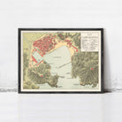 The image is a framed vintage map of Cartagena, Colombia, showing the city's layout and surrounding areas.