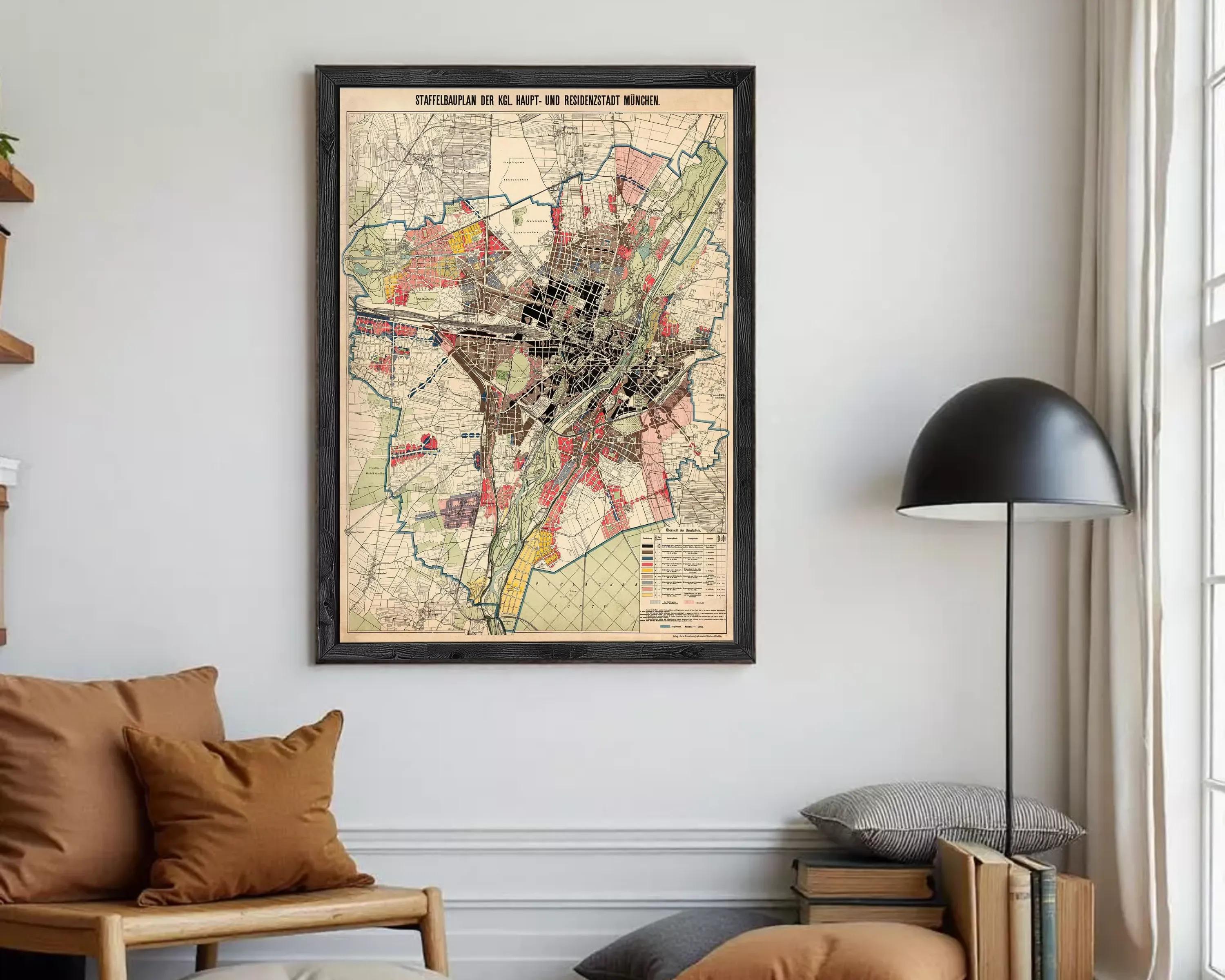 The image is a framed map of a city, likely Pittsburgh, with various colored areas representing different zones or neighborhoods.