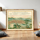 The image is a framed historical map of Mexico, depicting a city and surrounding landscape.