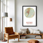 A framed vintage map of the world, with the text "BOMBAY" and the location coordinates "1858° 17' 71.49° e" displayed on the bottom.