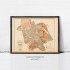 The image is a framed vintage map of Rome, Italy, depicting the city's layout and surrounding areas.