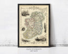 The image is a framed vintage map of Ireland, featuring various landmarks and geographical details.