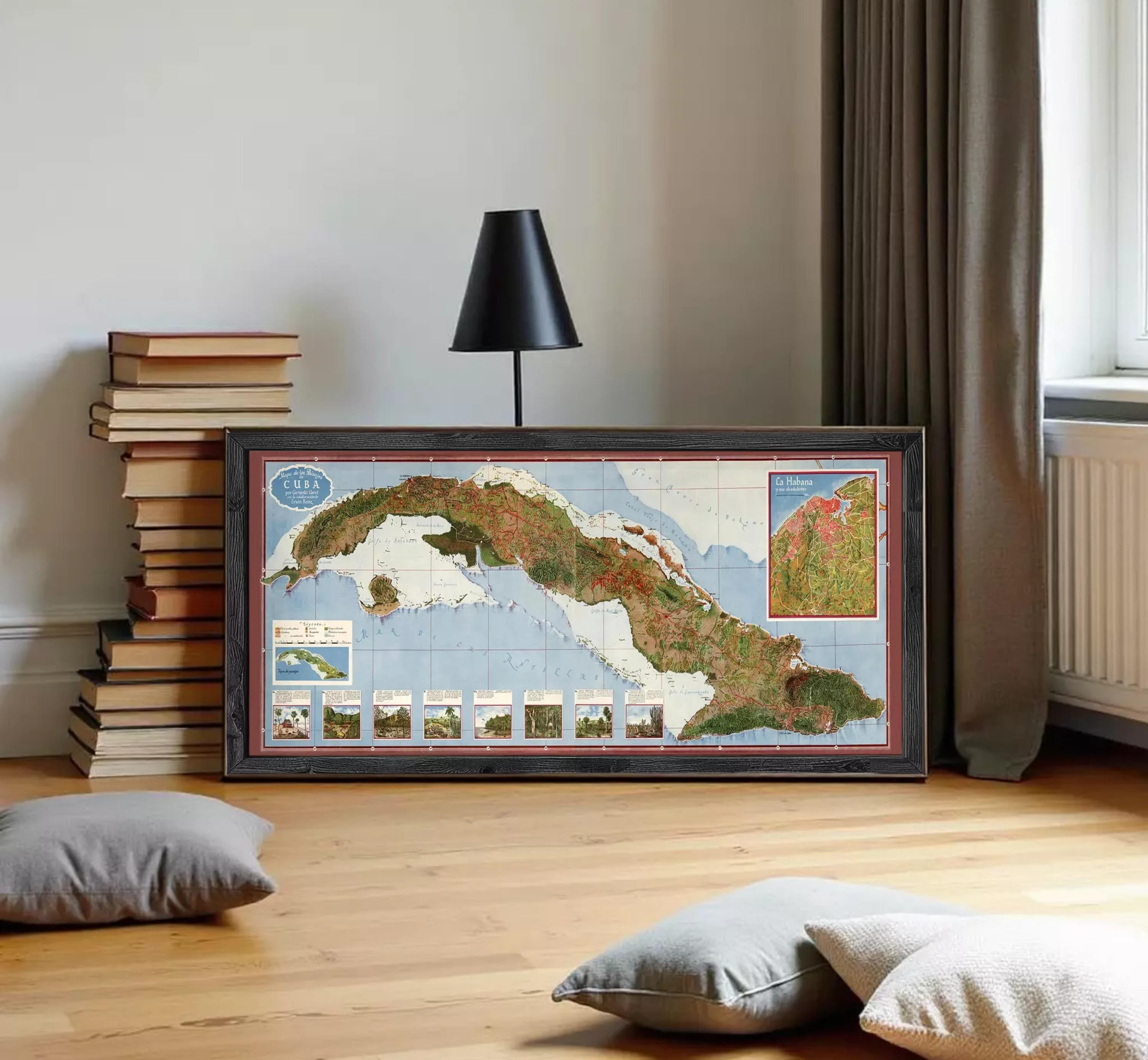 The image is a framed map of the Caribbean region, depicting various islands and coastal areas.