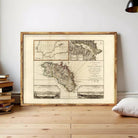 The image is a framed vintage map of the island of Minos, Greece, depicting the island's geographical features and surrounding areas.