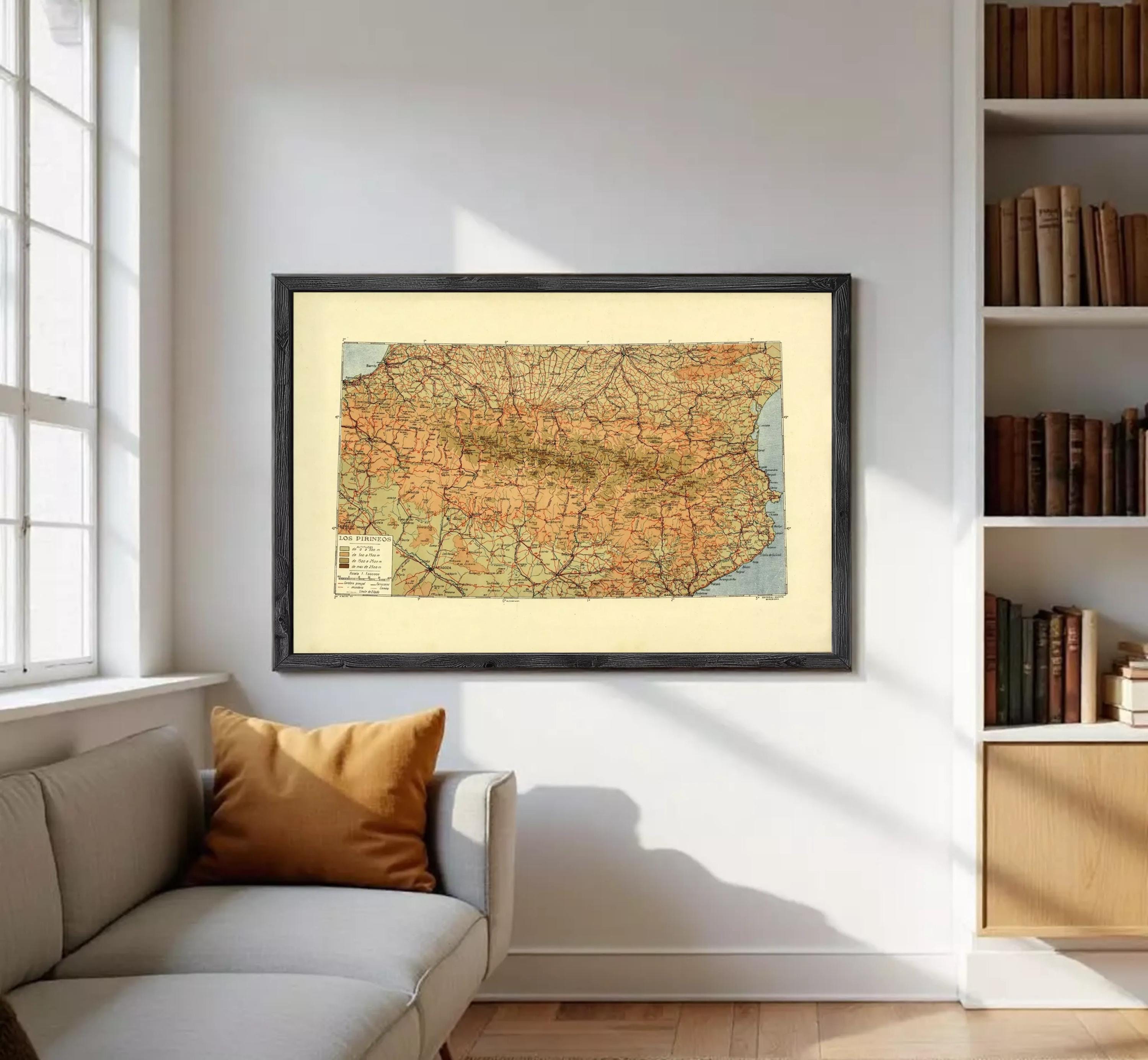 The image is a framed vintage map of Europe, depicting various countries and regions in a detailed and colorful manner.