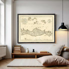 The image is a framed antique map of Crete, Greece, with detailed geographical information and labels.