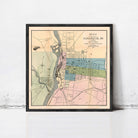 The image is a framed vintage map of Manchester, New Hampshire, showing the layout of the city and surrounding areas.