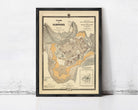 The image is a framed historical map of Pamplona, Spain, depicting the city and surrounding areas.