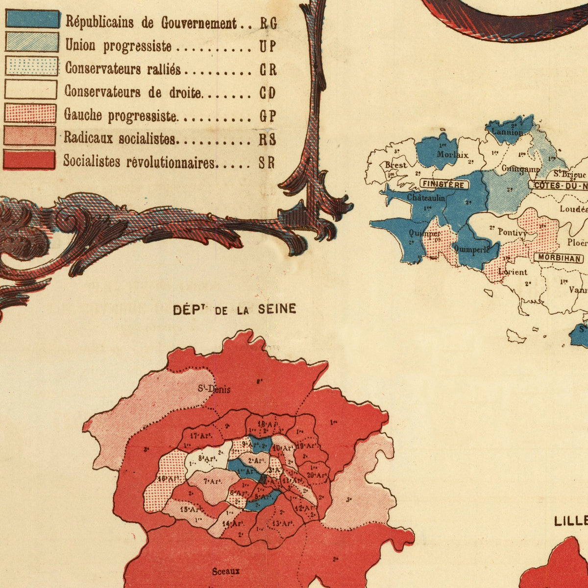 The image is a political map showing the different political parties and their supporters in France, Germany, and Italy.