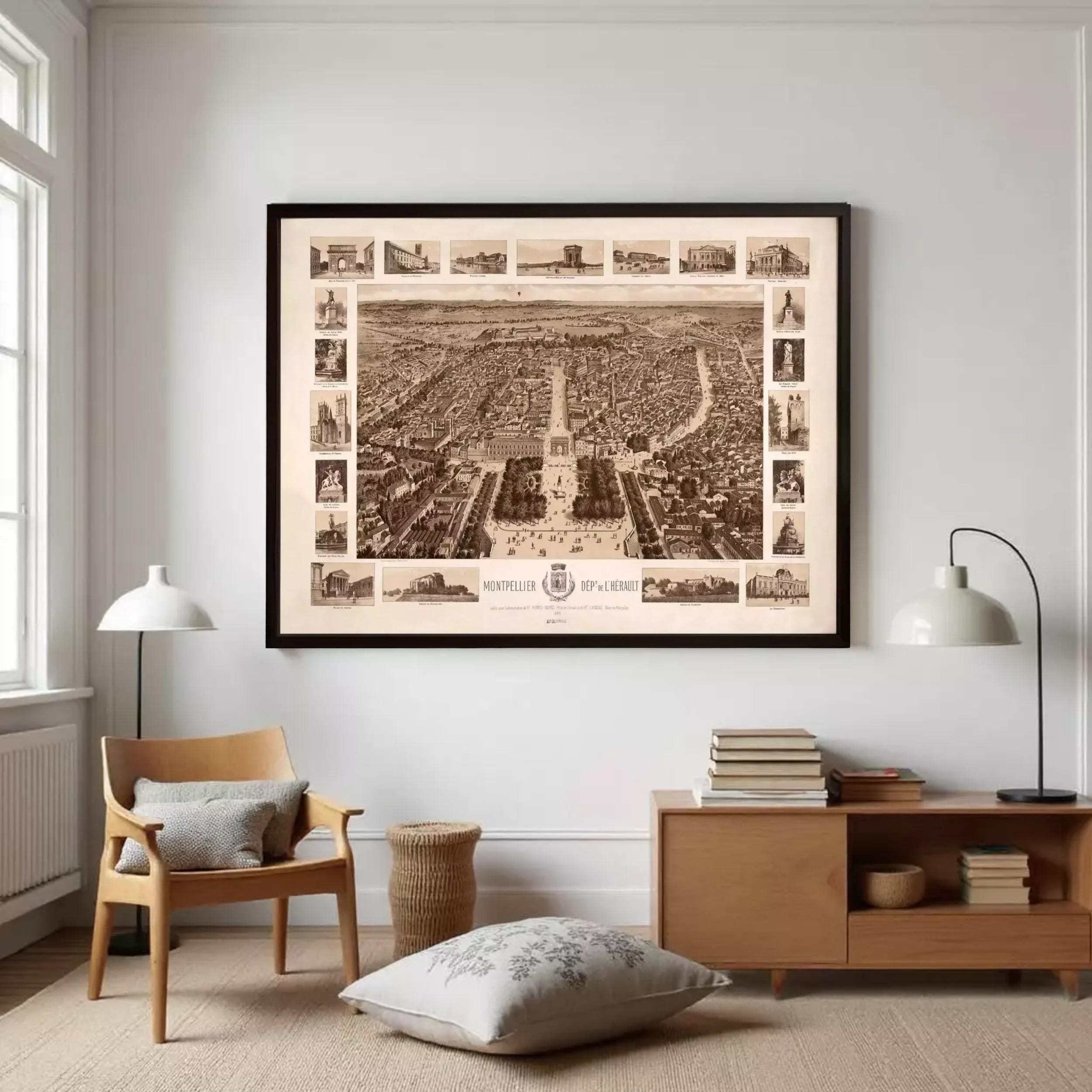 The image is a framed collage of various architectural and cityscape photographs, including buildings, landmarks, and streets, all arranged in a grid-like pattern.