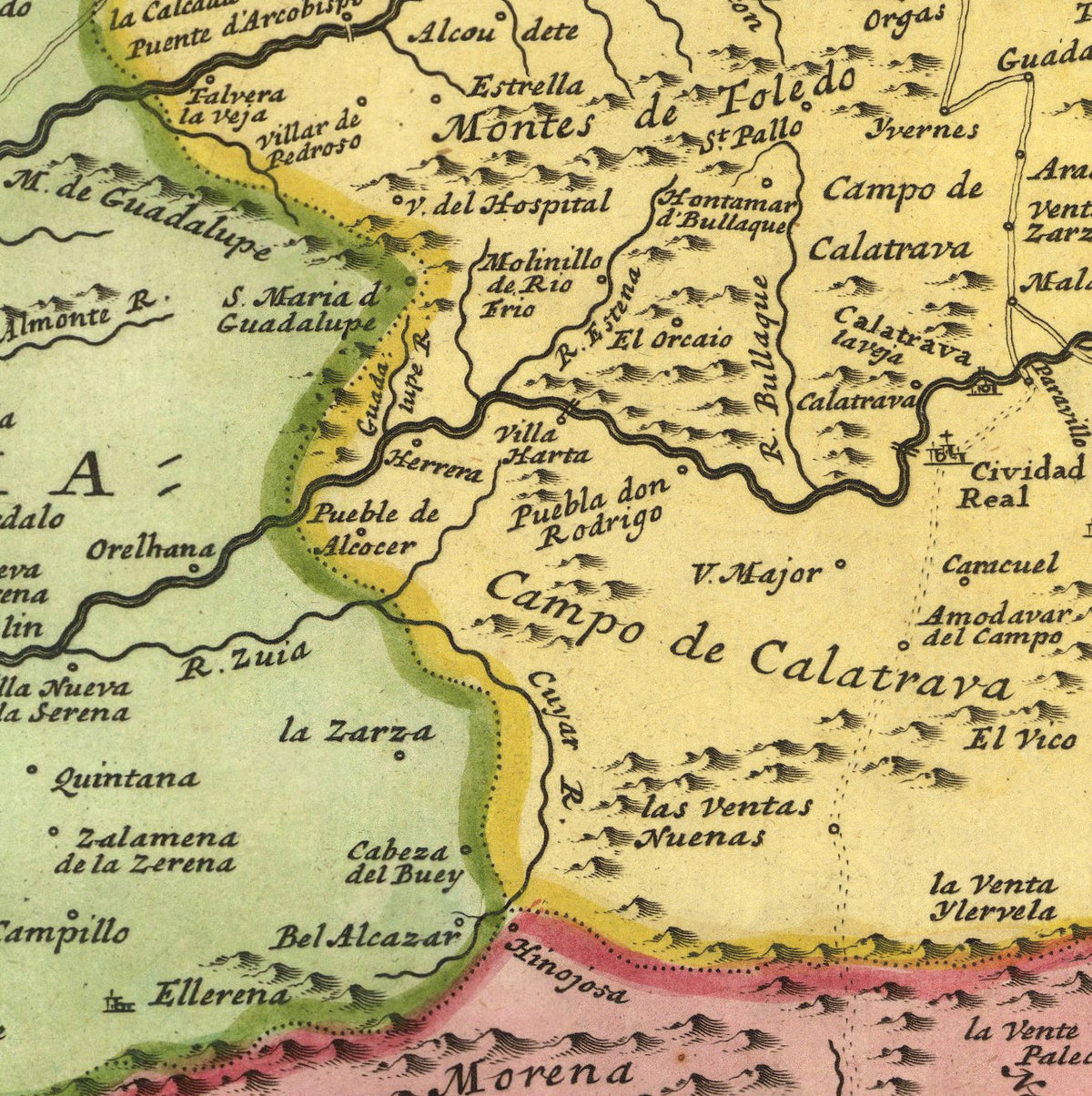 The image is a detailed map of the Calatrava region, showing the borders of various countries and towns.