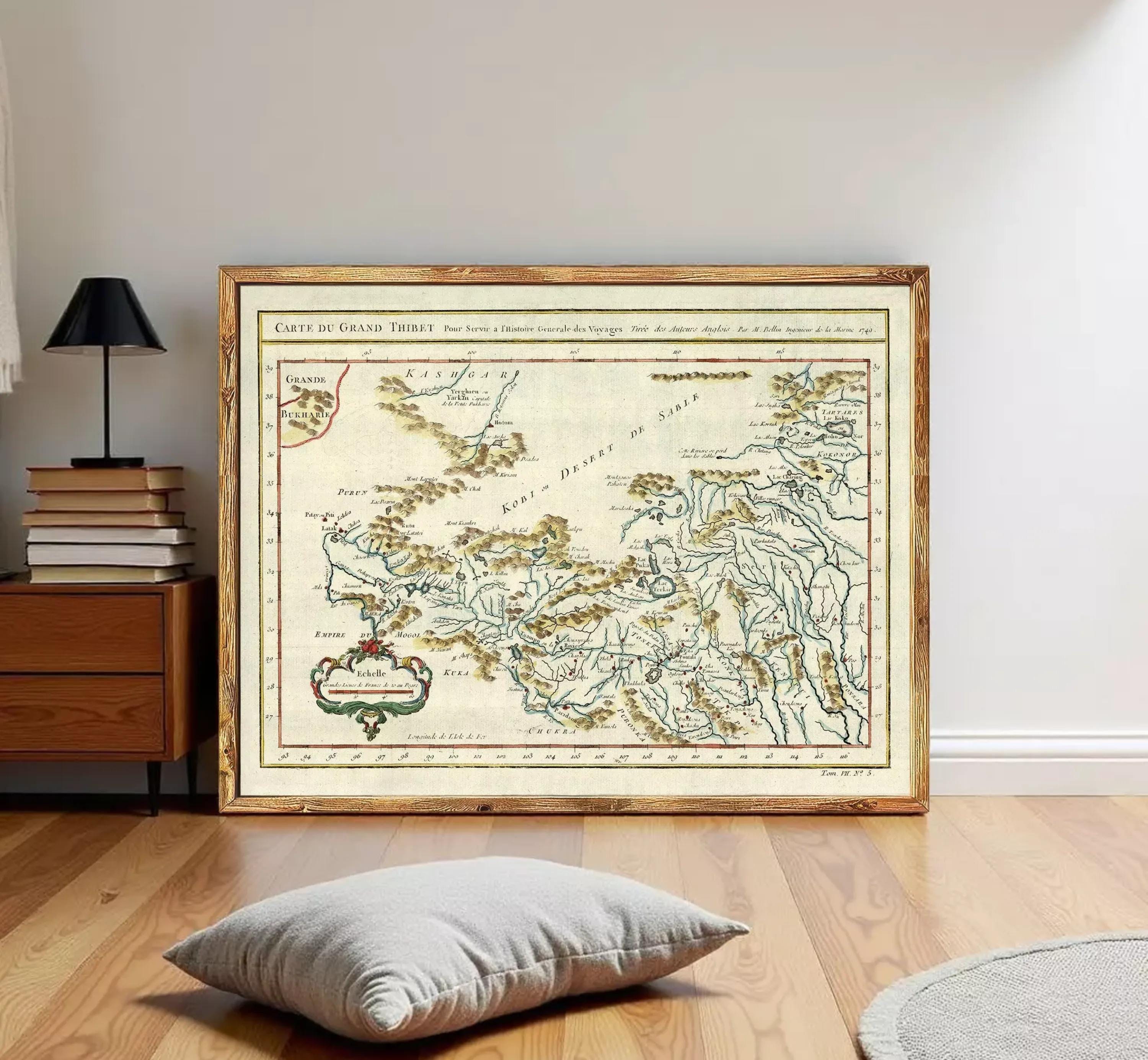The image is a framed antique map of Europe, depicting the continent and surrounding areas in a detailed and intricate manner.